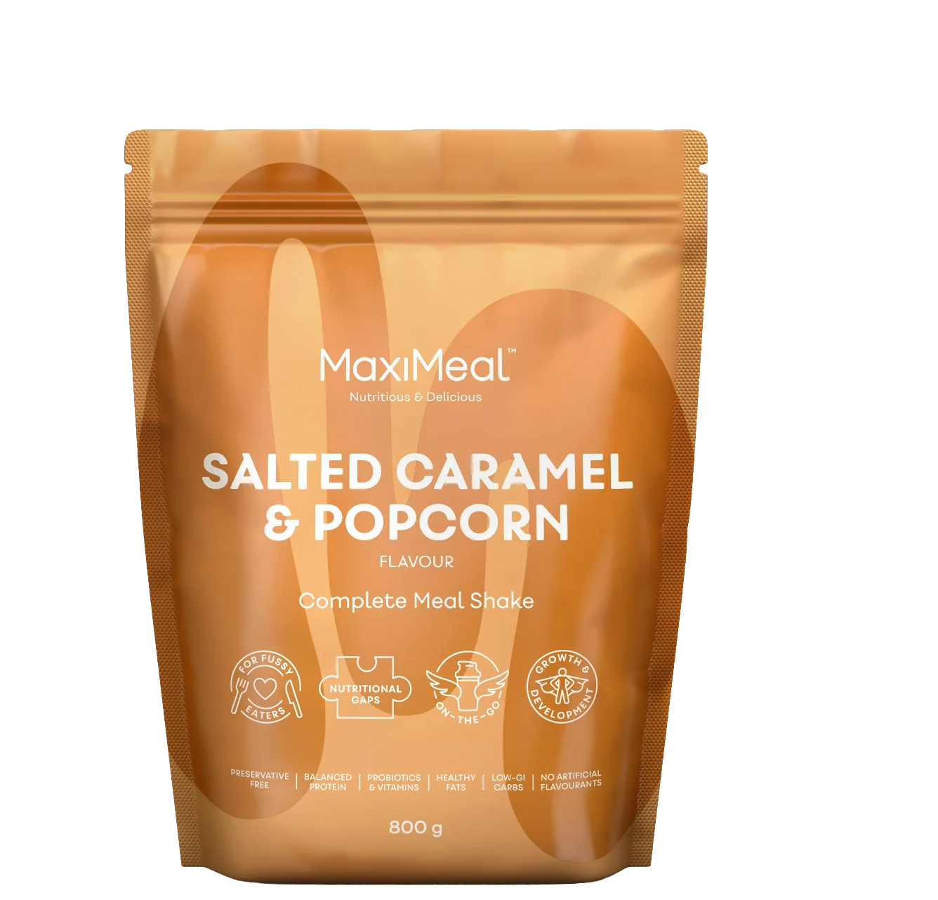 MaxiMeal Complete Meal Shake pouch, Salted Caramel & Popcorn flavour