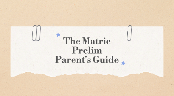 The Matric Prelim Parent's Guide written on paper held up with paper clips on a cork board