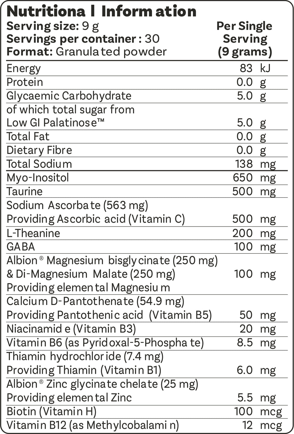 Nutrition Information